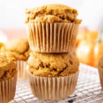 Gluten Free Pumpkin Muffins (GF): satisfying, cozy GF pumpkin muffins! The best gluten free pumpkin muffins recipe—lightly sweet & moist with deliciously spiced pumpkin flavor! #GlutenFree #GF #Pumpkin #Muffins | Recipe at BeamingBaker.com