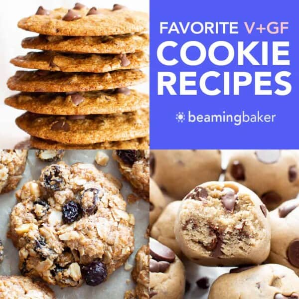 The BEST Vegan Gluten Free Cookies, all in one place! Find vegan gluten free oatmeal cookies, vegan gluten free chocolate chip cookies, V+GF peanut butter cookies, cookie dough, oatmeal raisin and more! #VeganGlutenFree #VeganCookies #GlutenFreeVegan #GlutenFreeCookies | Recipes at BeamingBaker.com