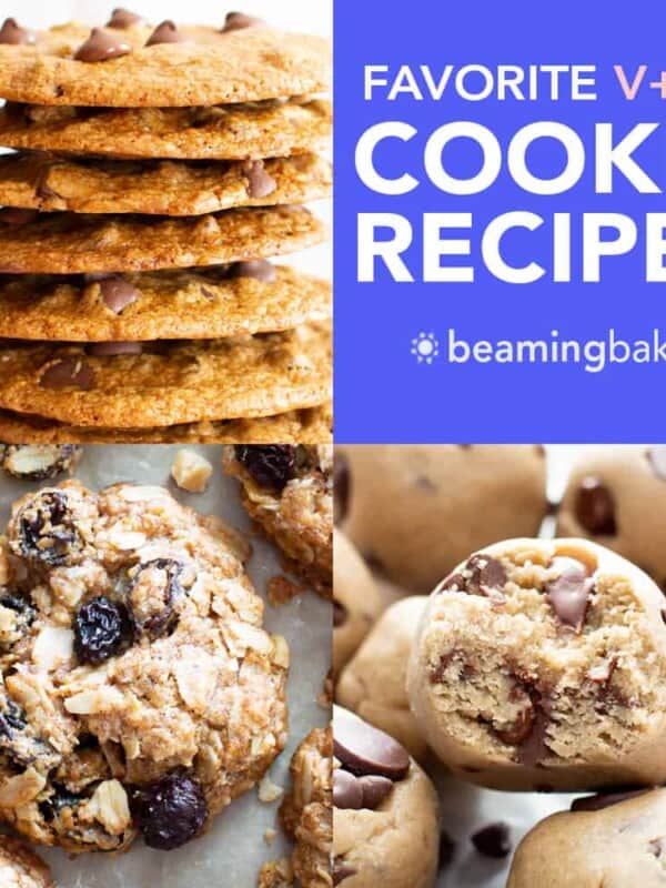 The BEST Vegan Gluten Free Cookies, all in one place! Find vegan gluten free oatmeal cookies, vegan gluten free chocolate chip cookies, V+GF peanut butter cookies, cookie dough, oatmeal raisin and more! #VeganGlutenFree #VeganCookies #GlutenFreeVegan #GlutenFreeCookies | Recipes at BeamingBaker.com