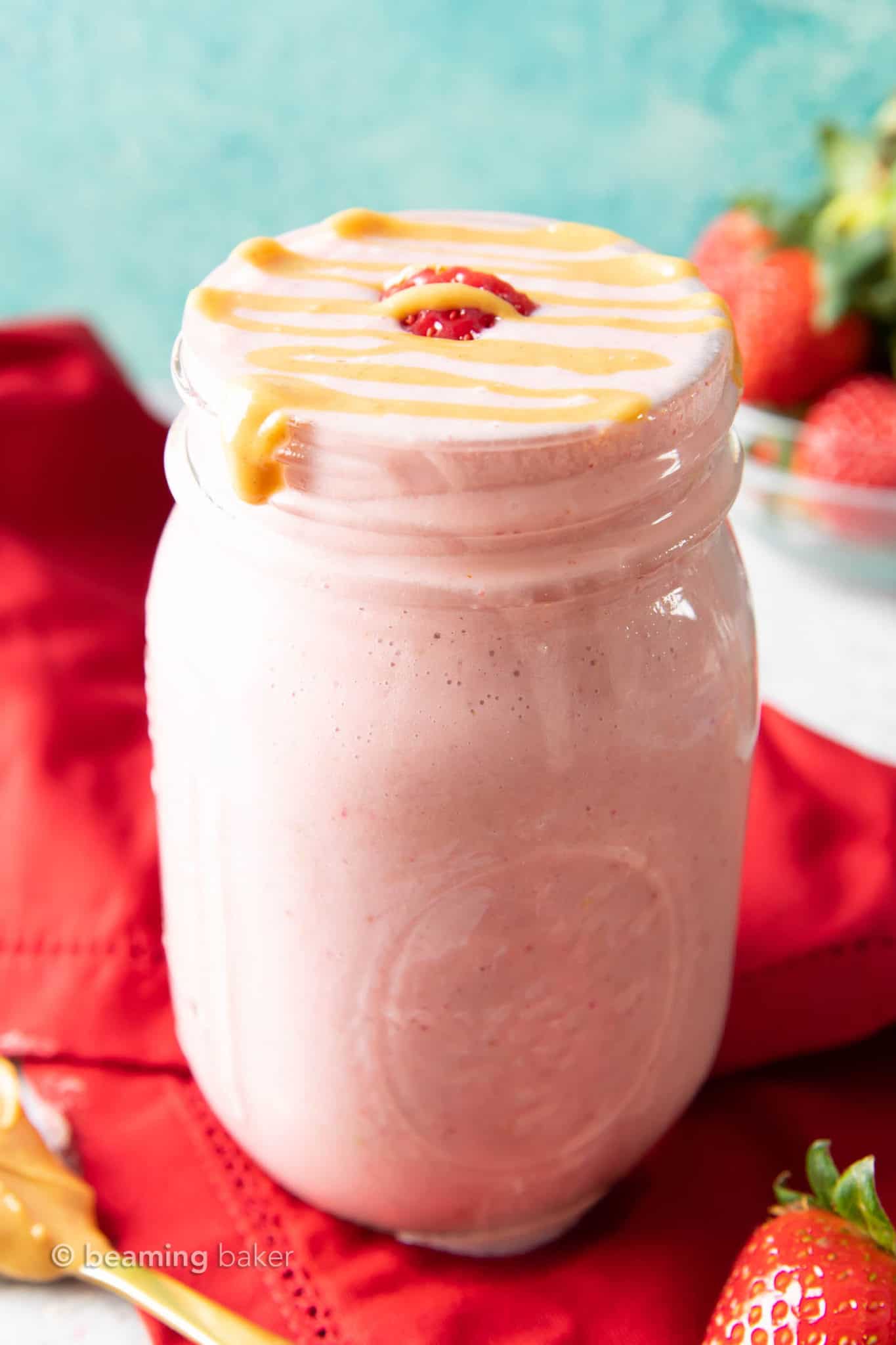 Strawberry Peanut Butter Protein Shake Recipe Beaming Baker