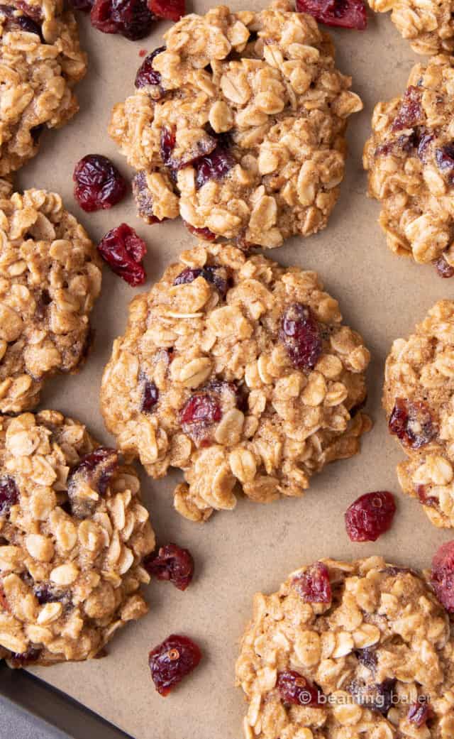 Healthy Vegan Oatmeal Cranberry Cookies - Beaming Baker
