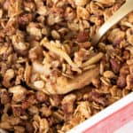 Gluten Free Apple Crisp Recipe: a gluten free apple crisp with super easy, crisp topping and perfectly spiced, warm, gooey apple filling. #AppleCrisp #GlutenFree #DairyFree | Recipe at BeamingBaker.com