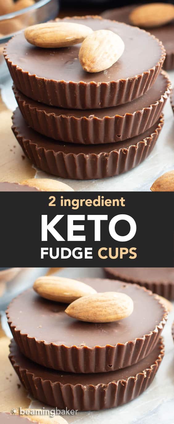 Keto Fudge Cups – made with just 2 ingredients! Only 5 minutes of prep for rich, creamy chocolate keto fudge. Low Carb! #Keto #Fudge #LowCarb #KetoDiet | Recipe at BeamingBaker.com