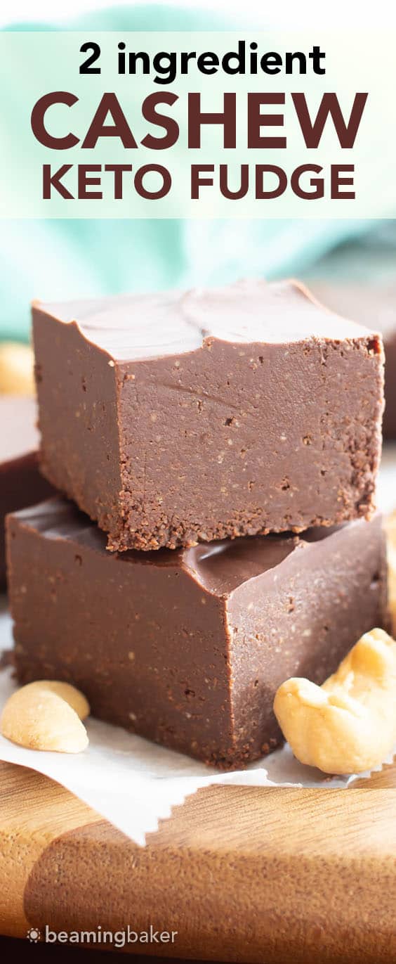 Keto Cashew Fudge: only 2 ingredients and 5 minutes of prep for decadent, creamy fudge made with cashew butter! Low Carb. #Keto #LowCarb #Fudge #Ketogenic #SugarFree | Recipe at BeamingBaker.com
