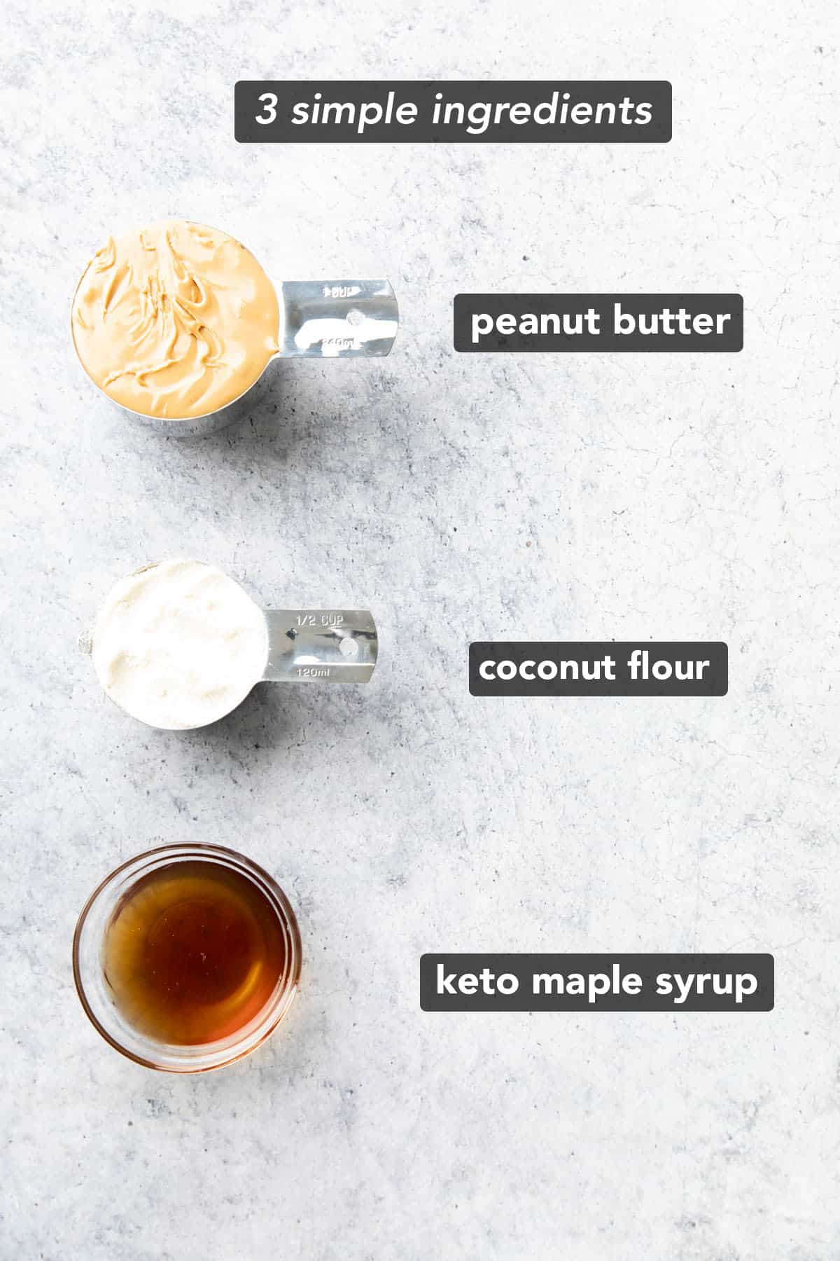 ingredients for keto peanut butter balls pre-measured and laid out