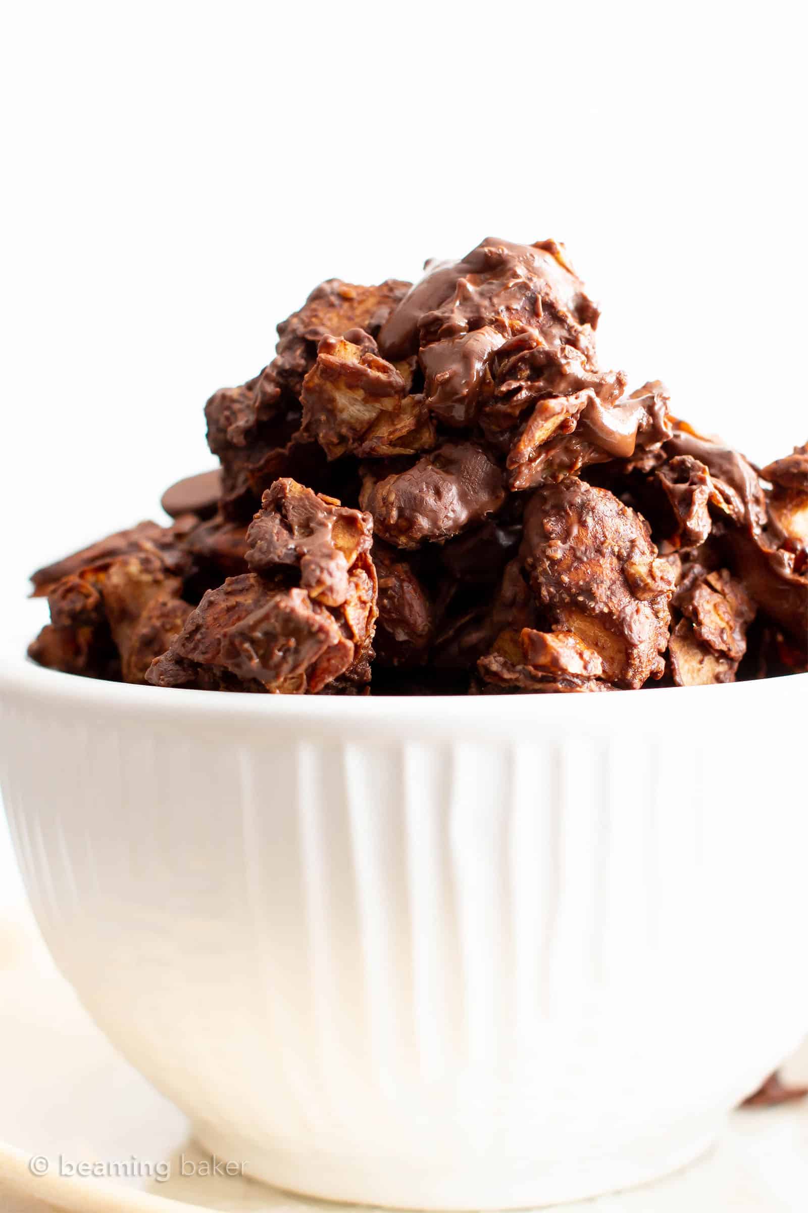 Healthy Chocolate Granola: the tastiest healthy chocolate granola recipe—big, chunky granola clusters covered in rich chocolate goodness. Healthy, whole ingredients. #Chocolate #Granola #Healthy #GranolaRecipe | Recipe at BeamingBaker.com