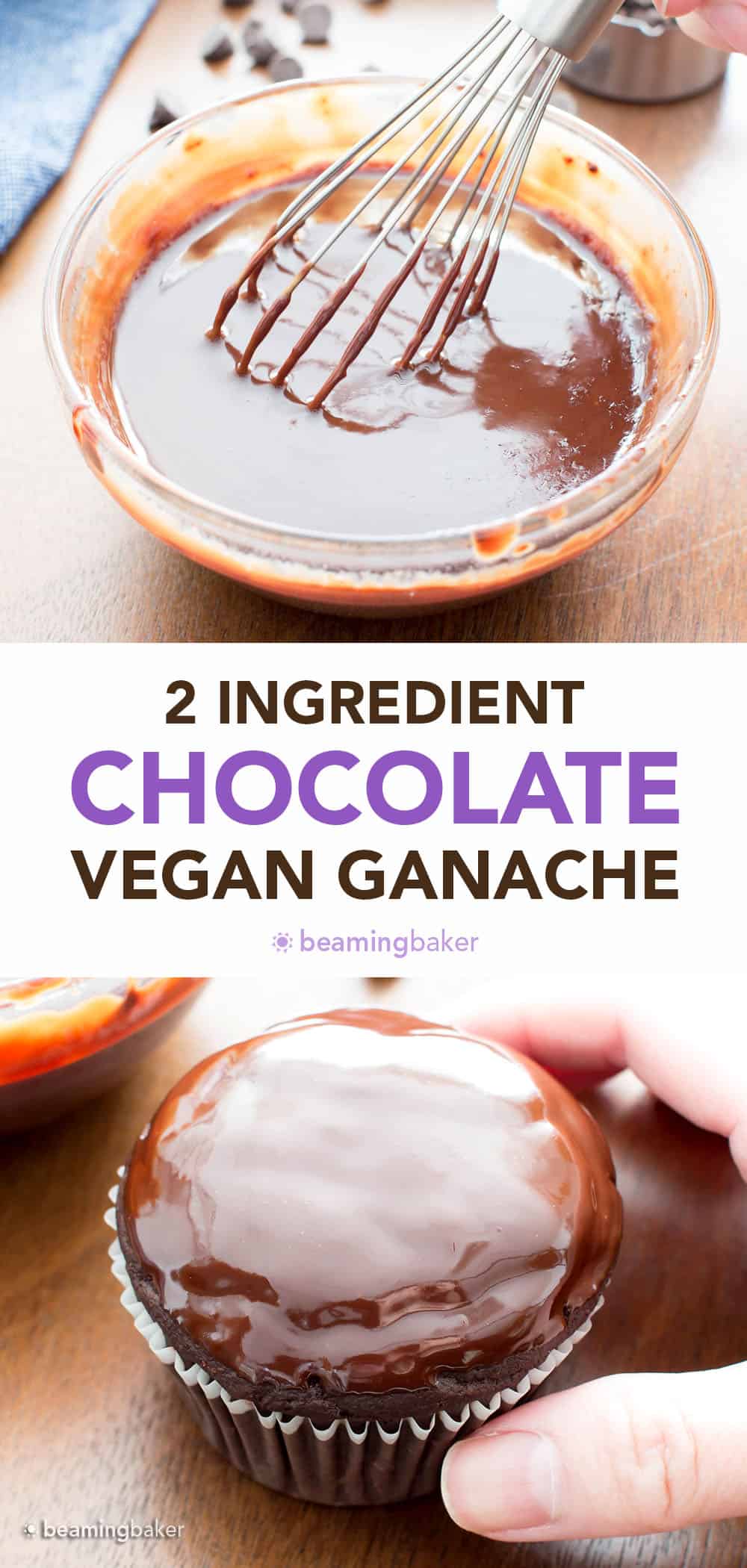 Vegan Chocolate Ganache: just 2 ingredients for the best vegan chocolate ganache—velvety, rich and chocolatey. Only 5 minutes to vegan chocolate delight. #Vegan #ChocolateGanache #Ganache #VeganChocolate | Recipe at BeamingBaker.com