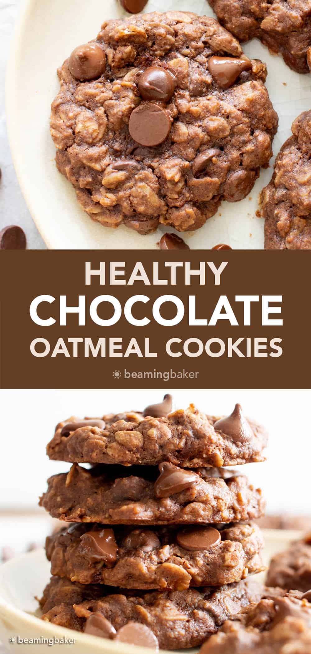 Healthy Chocolate Oatmeal Cookies: the best healthy chocolate oatmeal cookies—chewy & delicious, packed with chocolate chips & made with healthy ingredients. #Healthy #Oatmeal #Cookies #Chocolate | Recipe at BeamingBaker.com