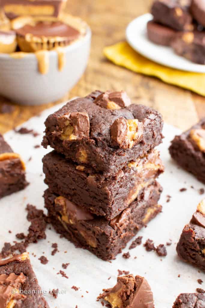 Vegan Peanut Butter Cup Brownies - Beaming Baker
