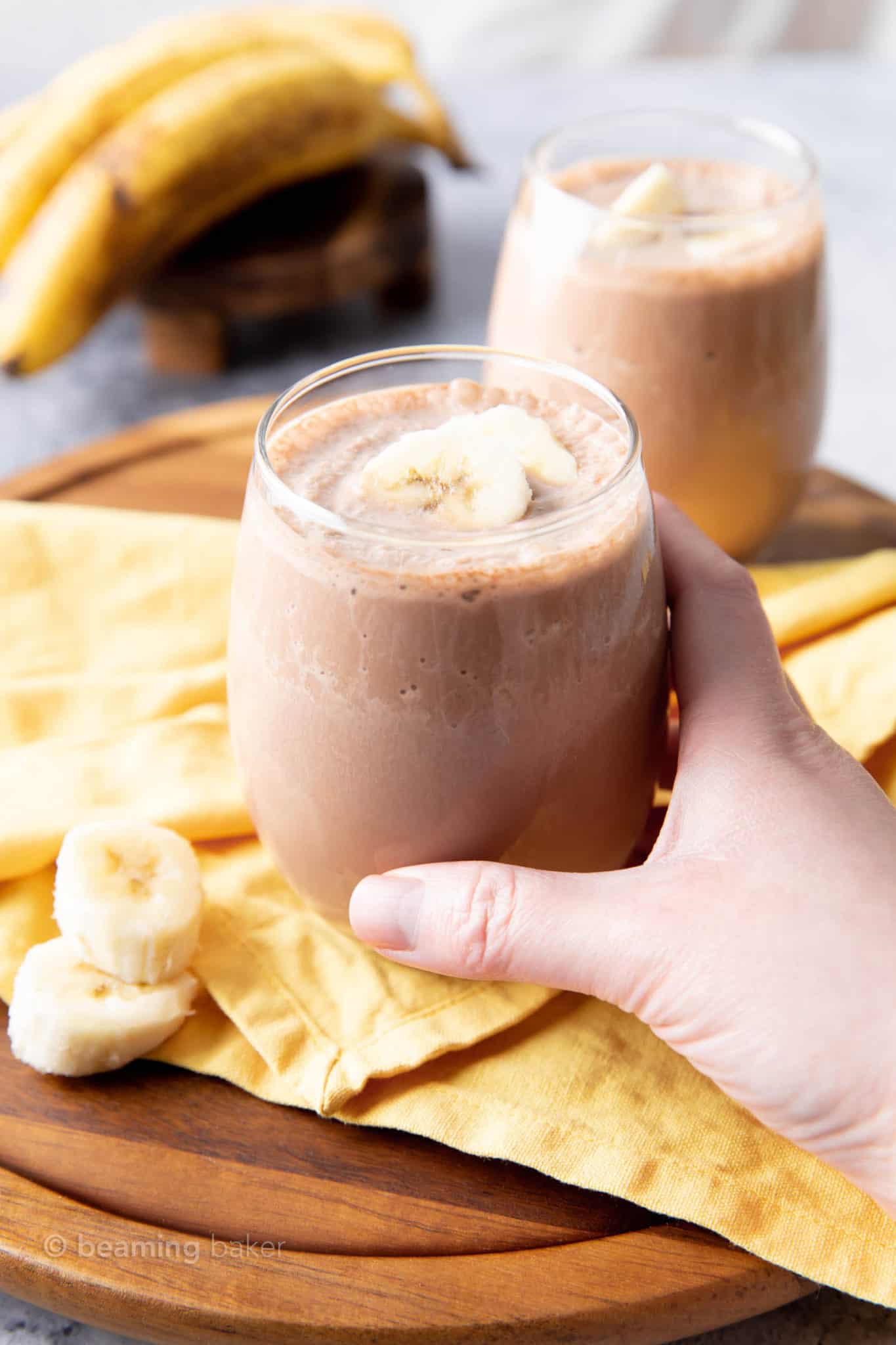 Chocolate Banana Vegan Protein Shake Recipe - Beaming Baker