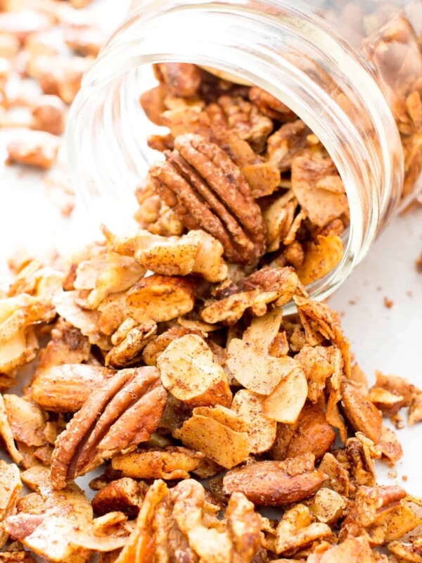 Cinnamon Grain Free Granola: my favorite grain free granola recipe—simple & easy to make granola that yields crispy, crunchy clusters and perfectly spiced, cozy cinnamon flavor. The best grain free granola! #GrainFree #Granola #HomemadeGranola | Recipe at BeamingBaker.com