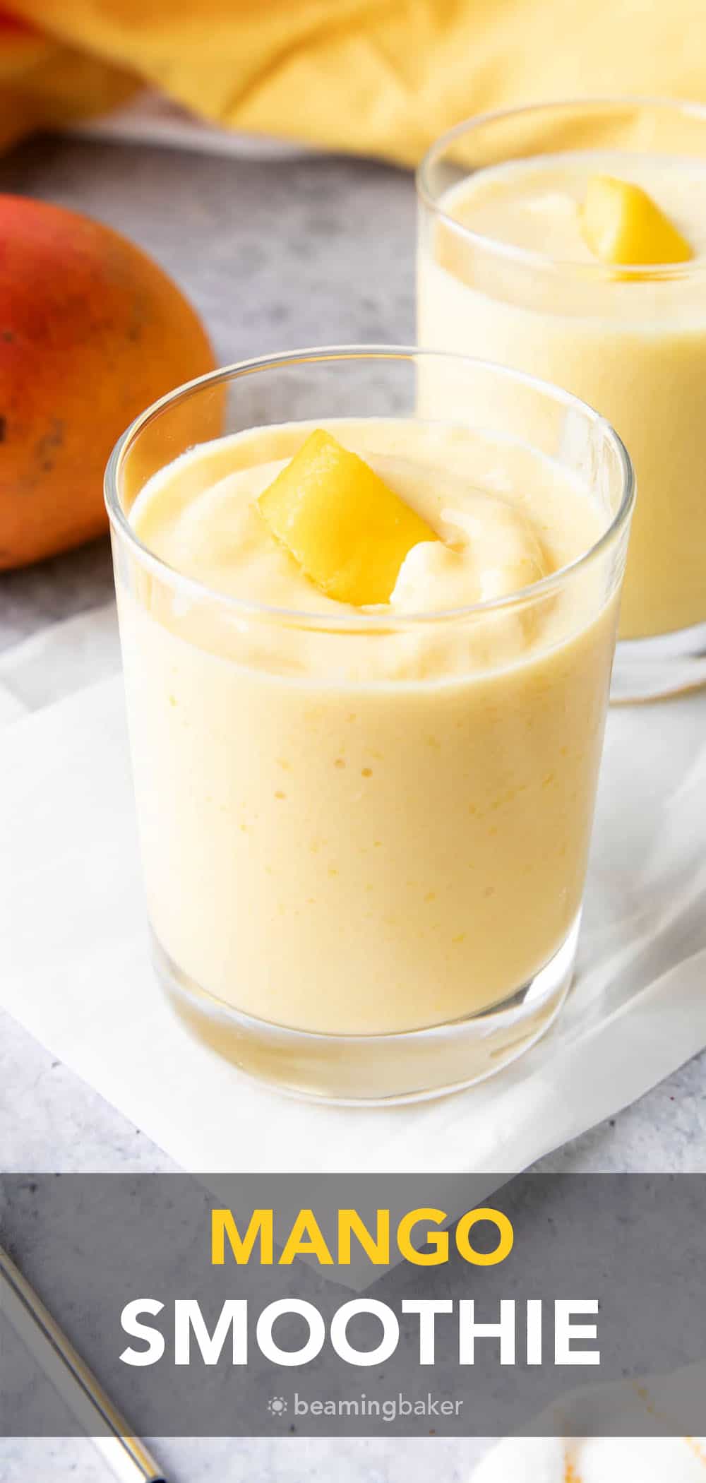 Mango Smoothie: just 3 ingredients for the easiest mango smoothie recipe! Refreshing, creamy and delicious—the best mango smoothie! #Mango #Smoothie #Mangoes #Smoothies | Recipe at BeamingBaker.com