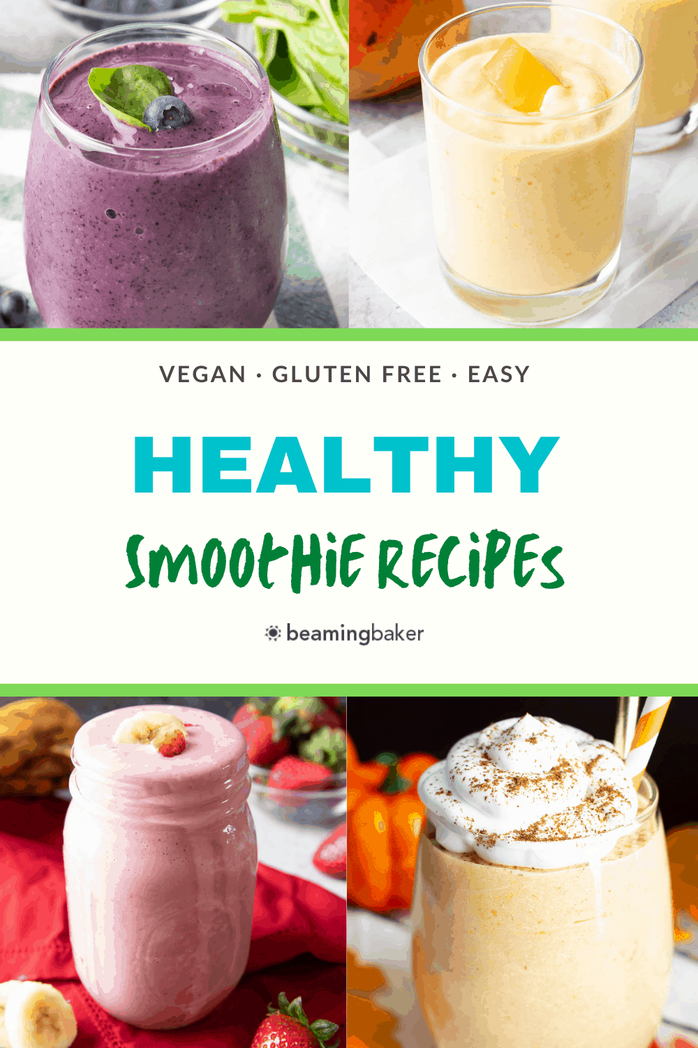 Good ‘n Healthy Smoothie Recipes!: we’ve gathered all of our favorite healthy smoothie recipes all in one place: from banana smoothies to strawberry smoothies ‘n more. Check out deliciously good smoothie recipes! #Smoothie #Smoothies #Recipe #Healthy | Recipes at BeamingBaker.com