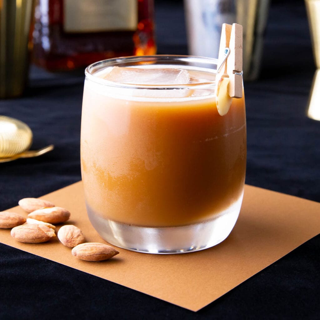 Toasted Almond Drink served on the rocks in an old fashioned glass