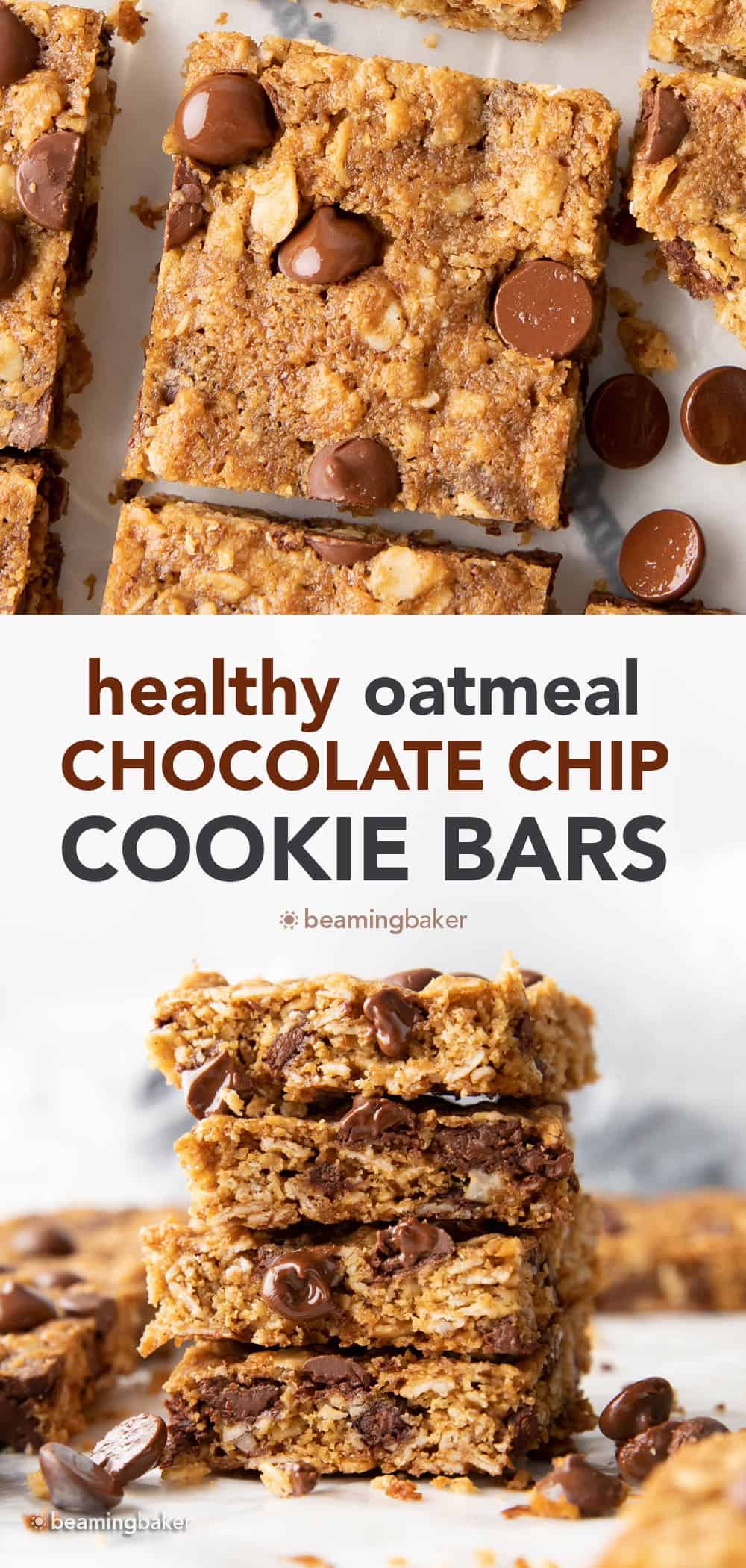 Oatmeal Chocolate Chip Cookie Bars - Healthy - Beaming Baker