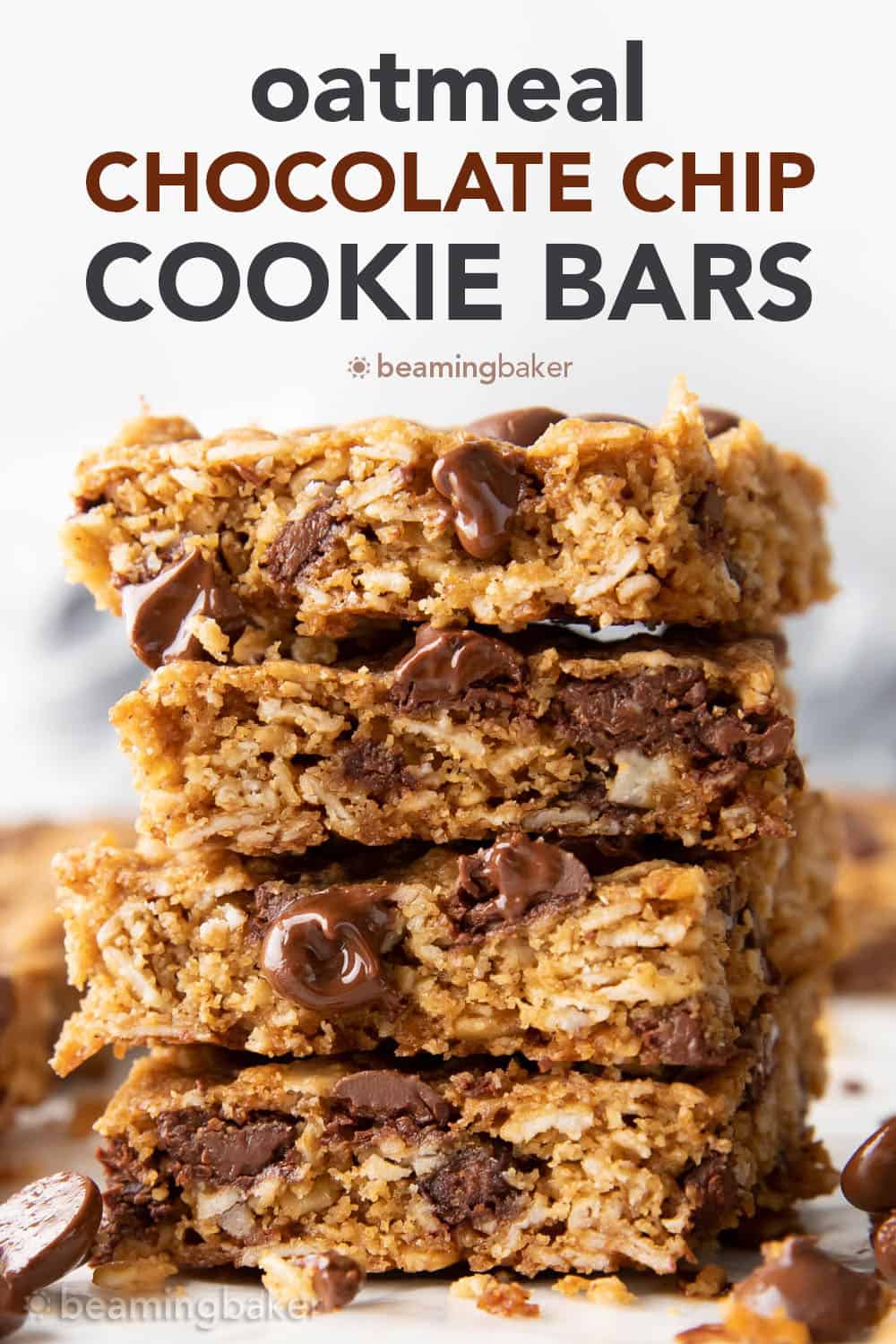 Oatmeal Chocolate Chip Cookie Bars - Healthy - Beaming Baker