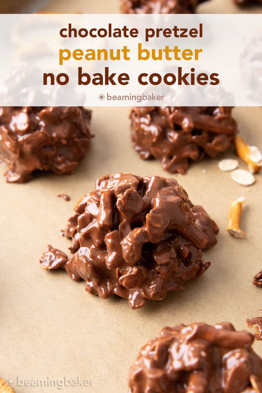 No Bake Chocolate Peanut Butter Pretzel Cookies - Beaming Baker