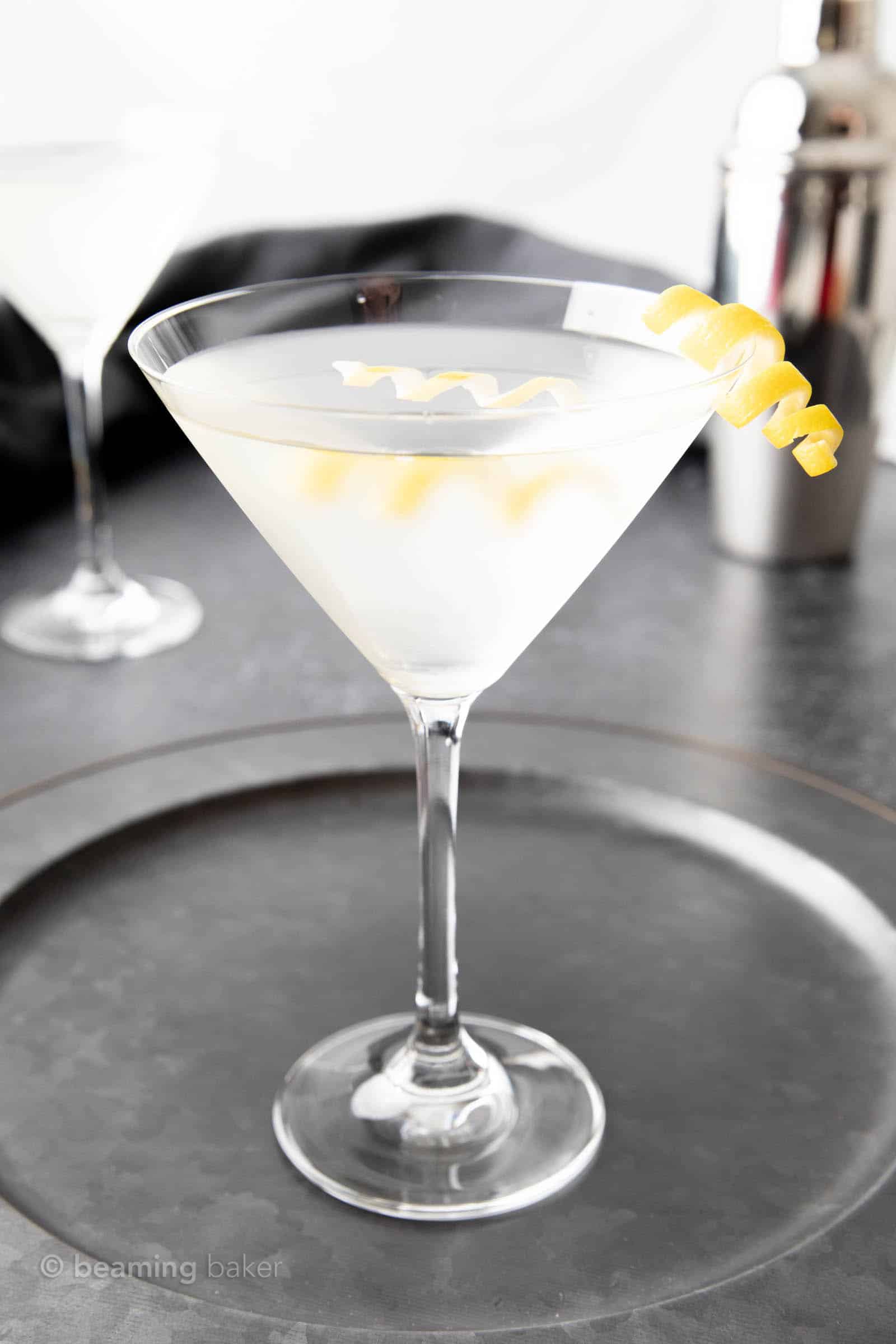 Classic martini recipe served in a chilled glass with a lemon twist