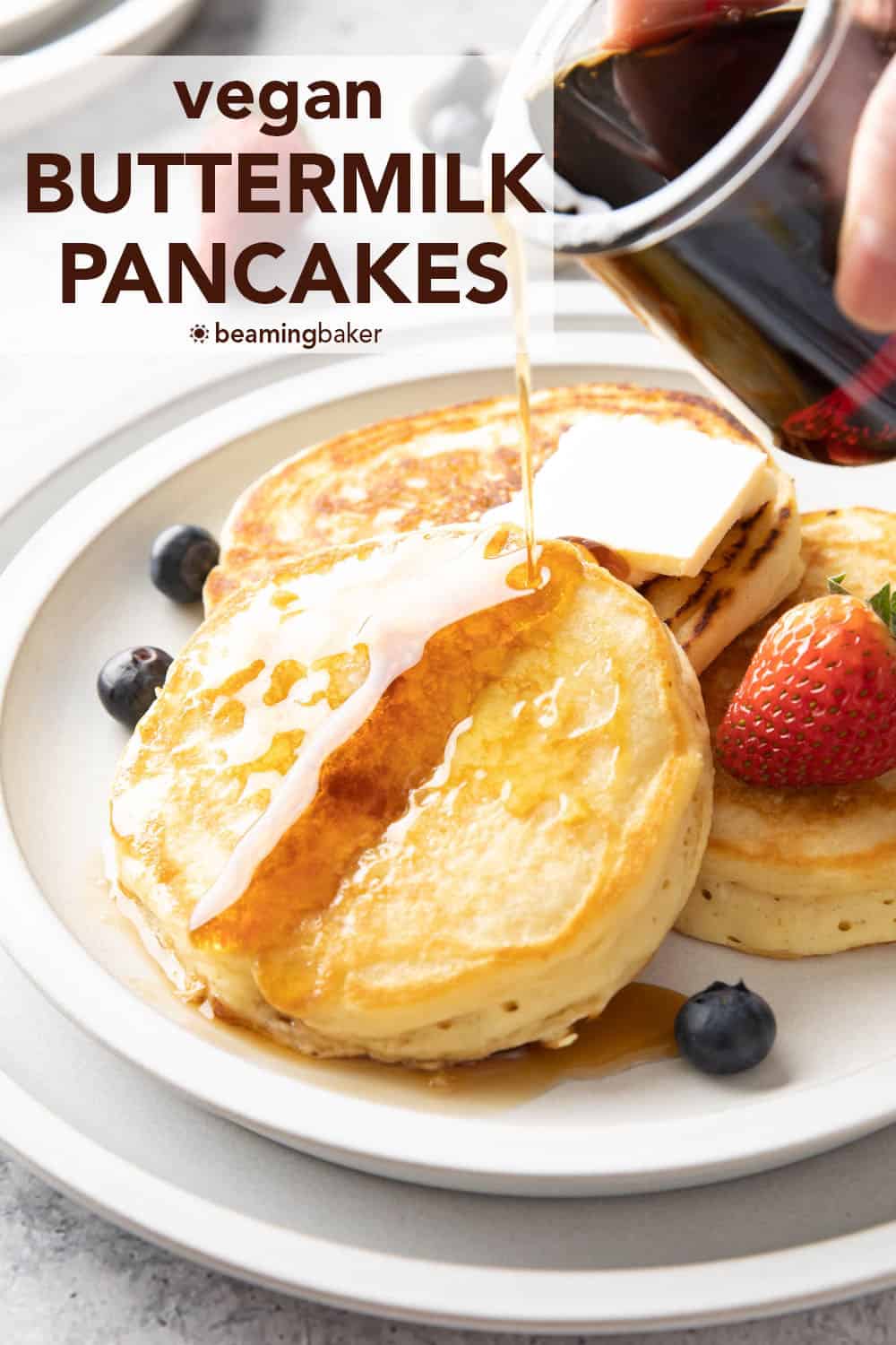 The Fluffiest Vegan Buttermilk Pancakes - Beaming Baker