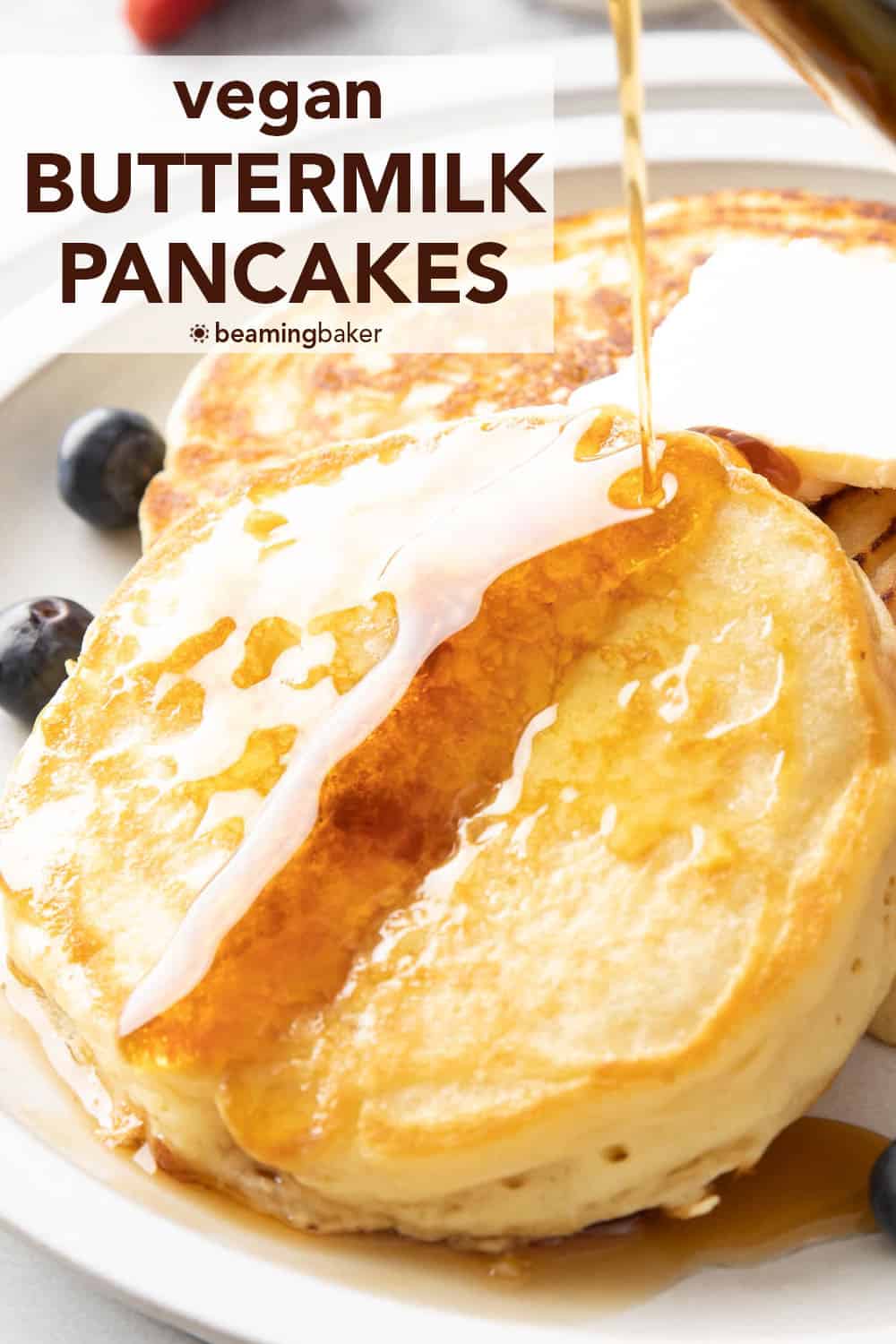 The Fluffiest Vegan Buttermilk Pancakes - Beaming Baker