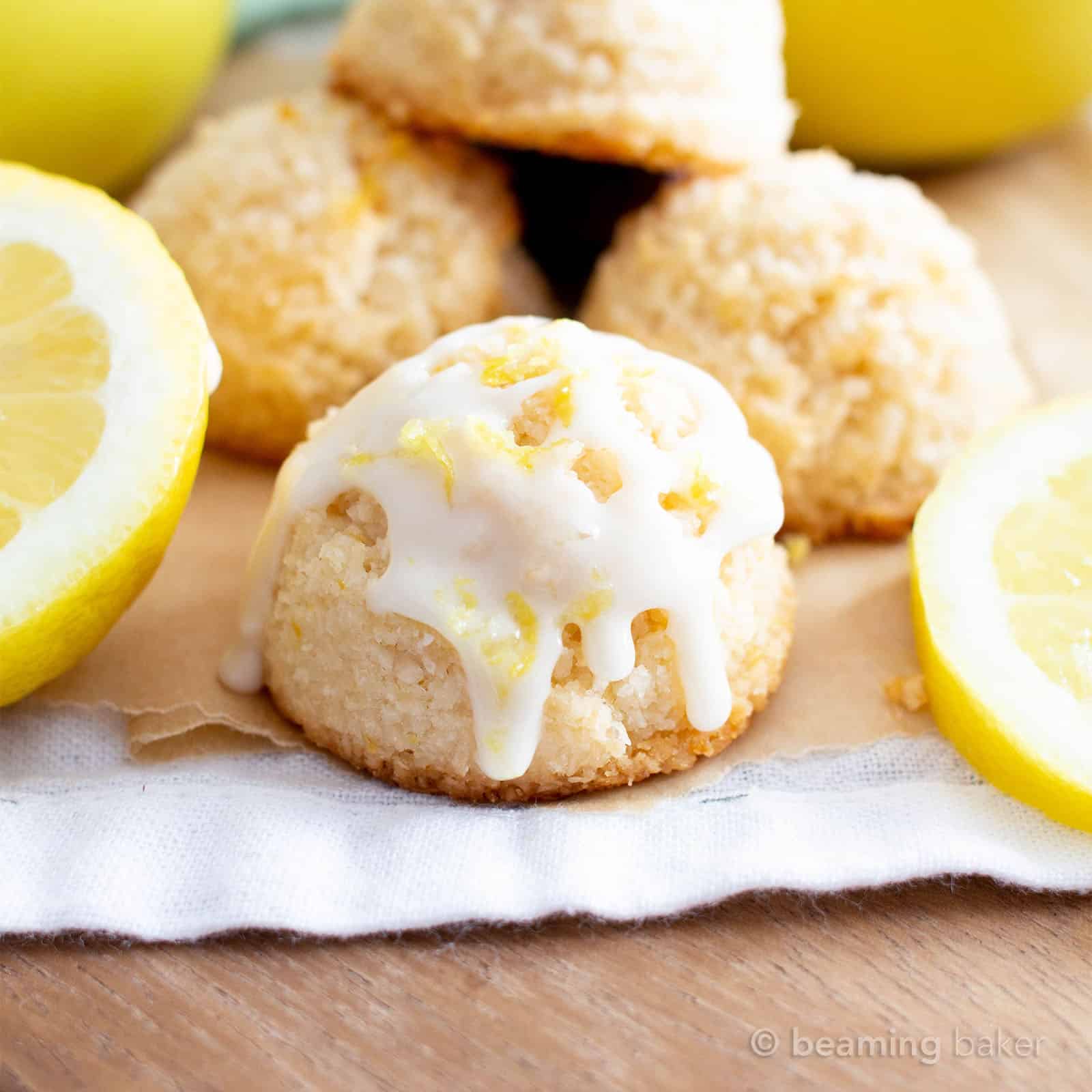 Freshly glazed lemon low carb macaroons with lemon zest as garnish