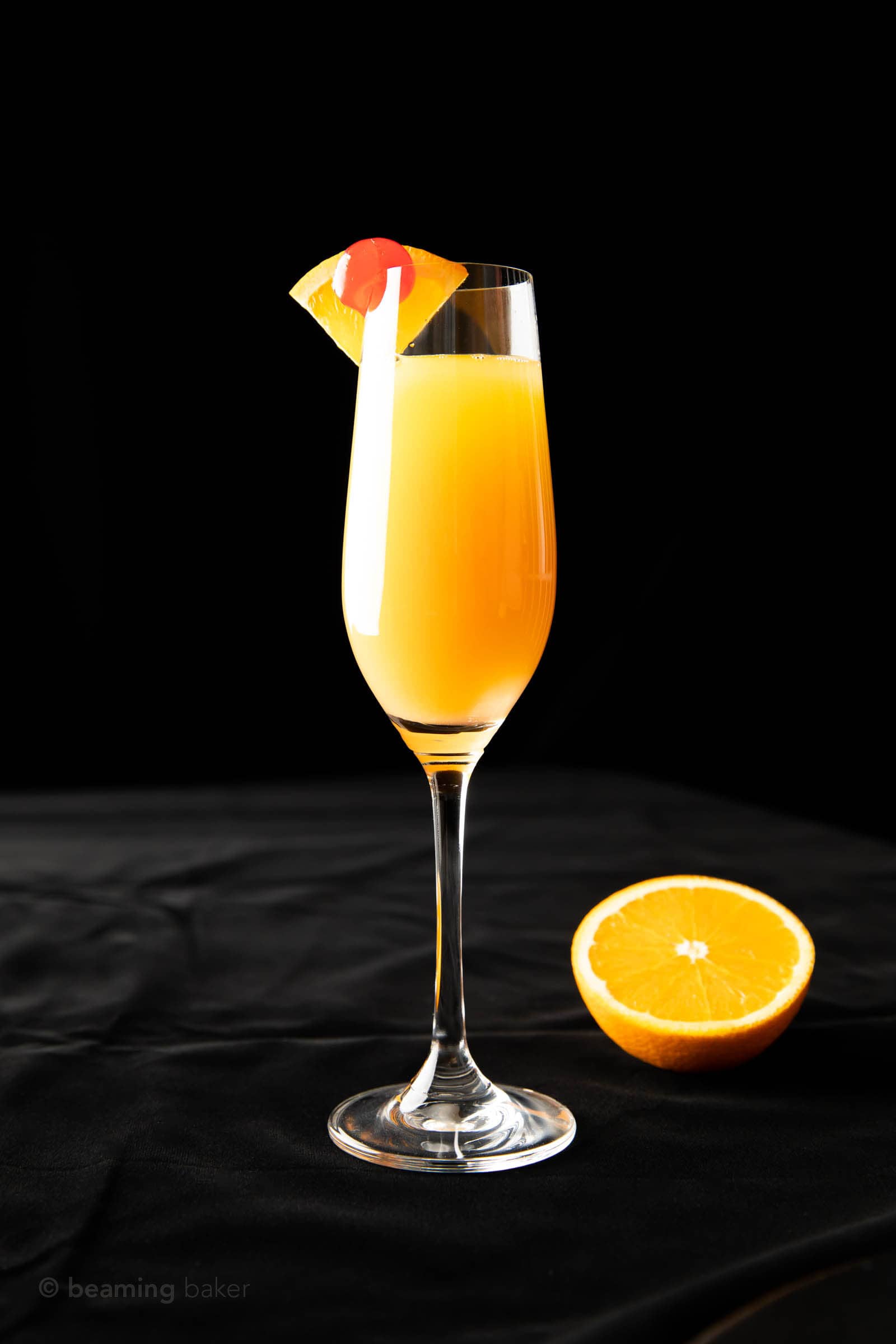 single champagne flute of sunrise mimosa
