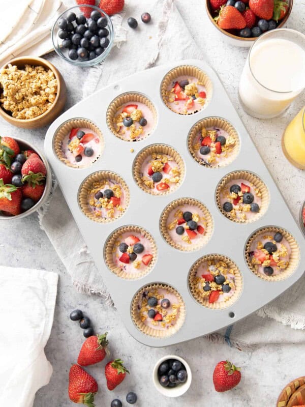 Tray of frozen yogurt bites on the breakfast table