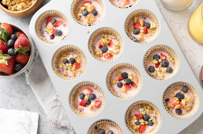 Tray of frozen yogurt bites on the breakfast table