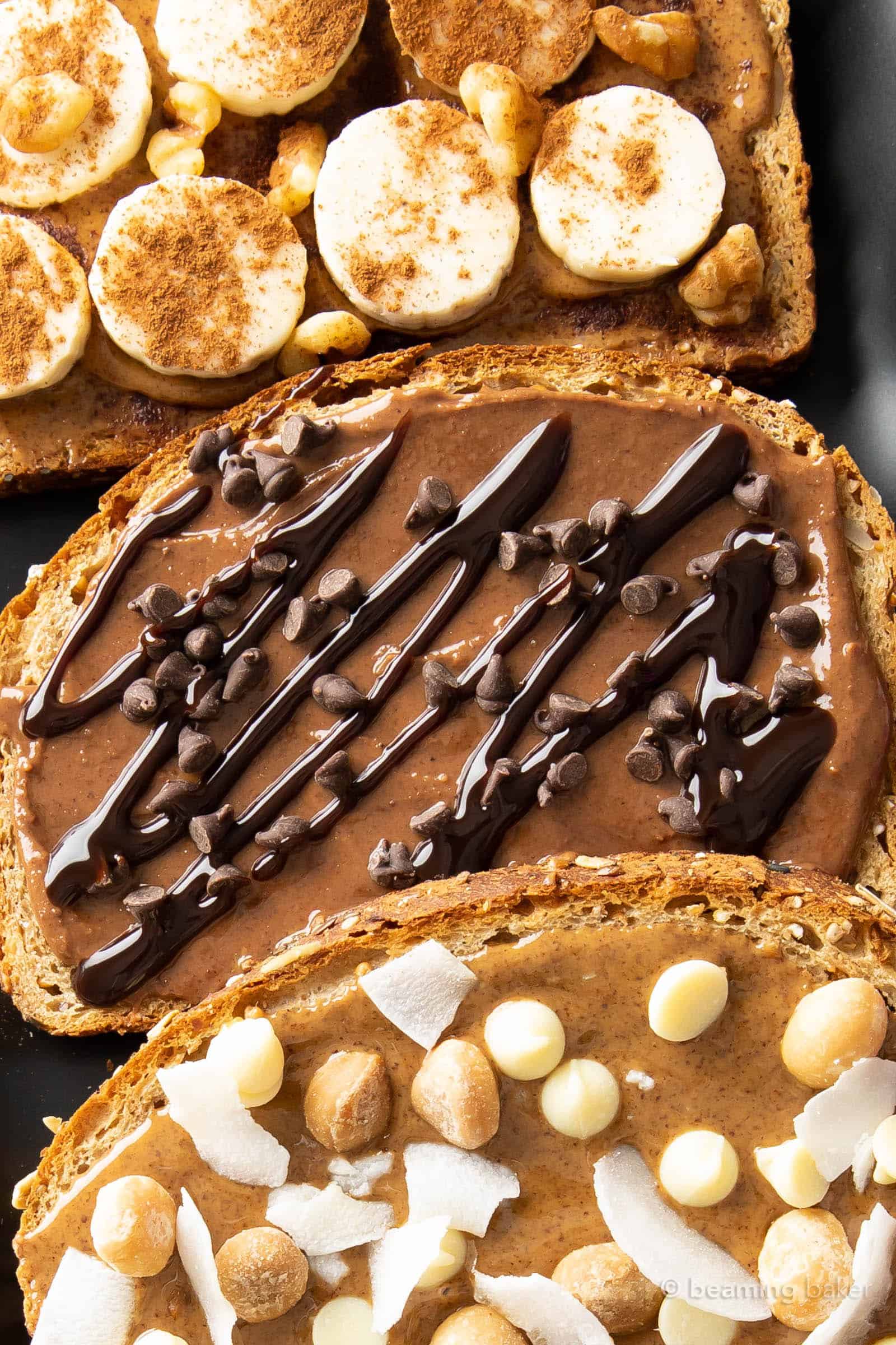 Chocolate Lovers almond butter toast with chocolate almond butter and drizzle