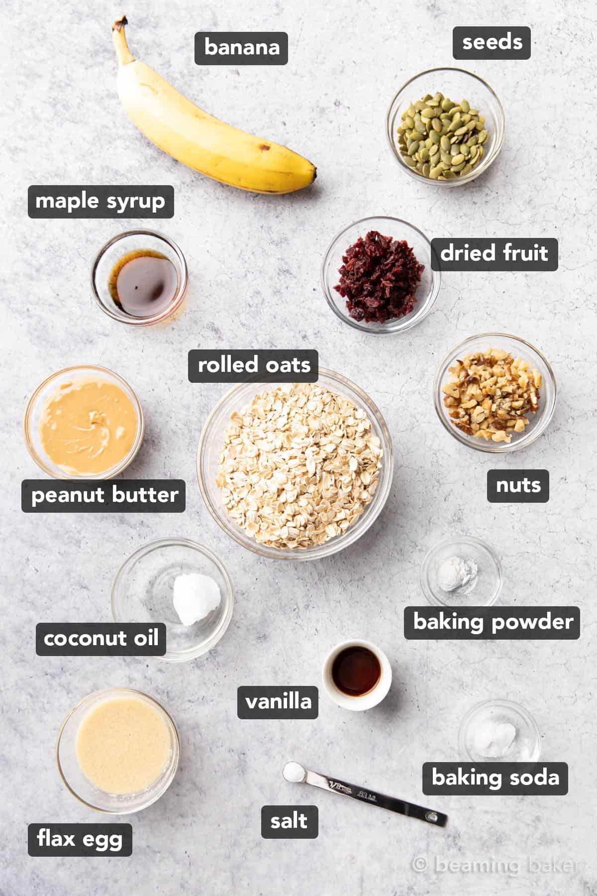 overhead view of the ingredients in these breakfast bars.