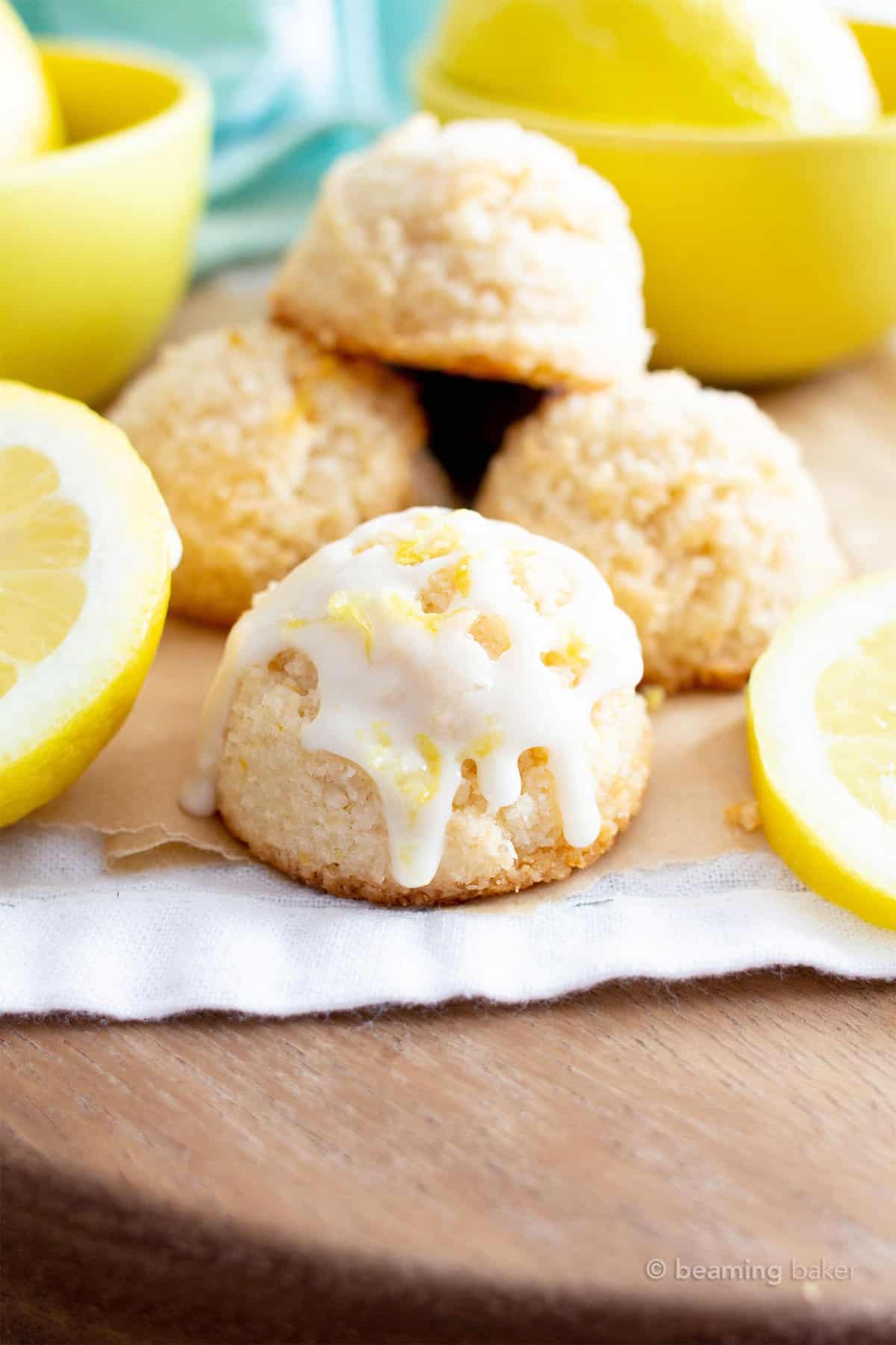 Lemon coconut macaroons drizzled with lemon glaze for muffins
