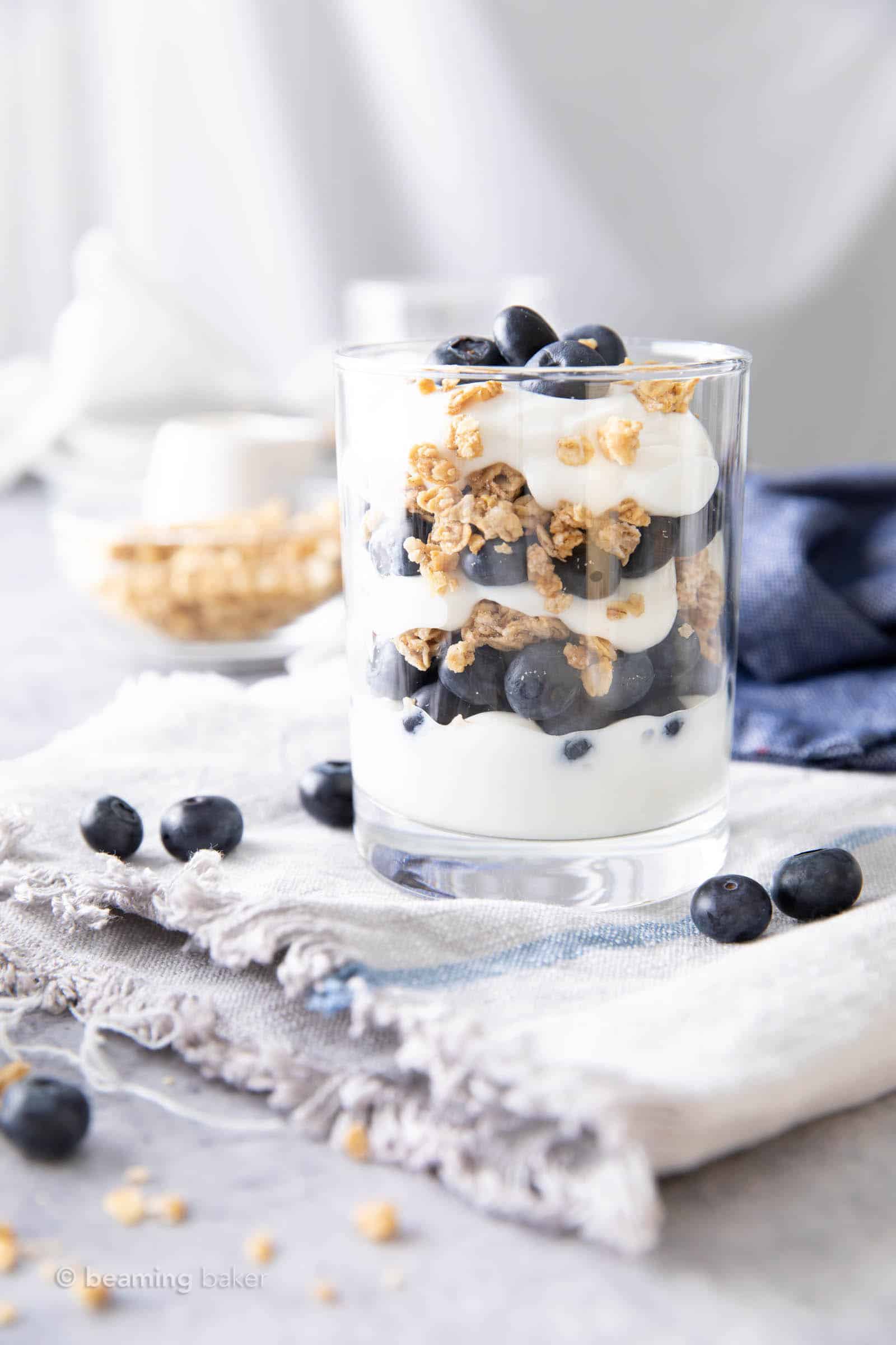 blueberry yogurt parfait in a glass