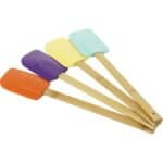 Set of four multicolored silicone spatulas.