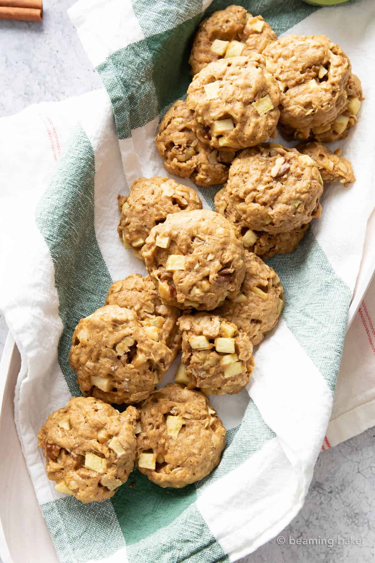 diagonal tray of breakfast cookies on a gray backdrop