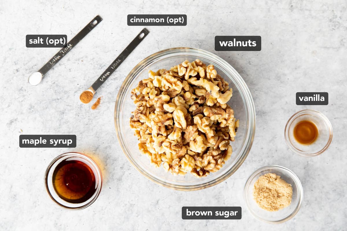 ingredients for making candied walnuts