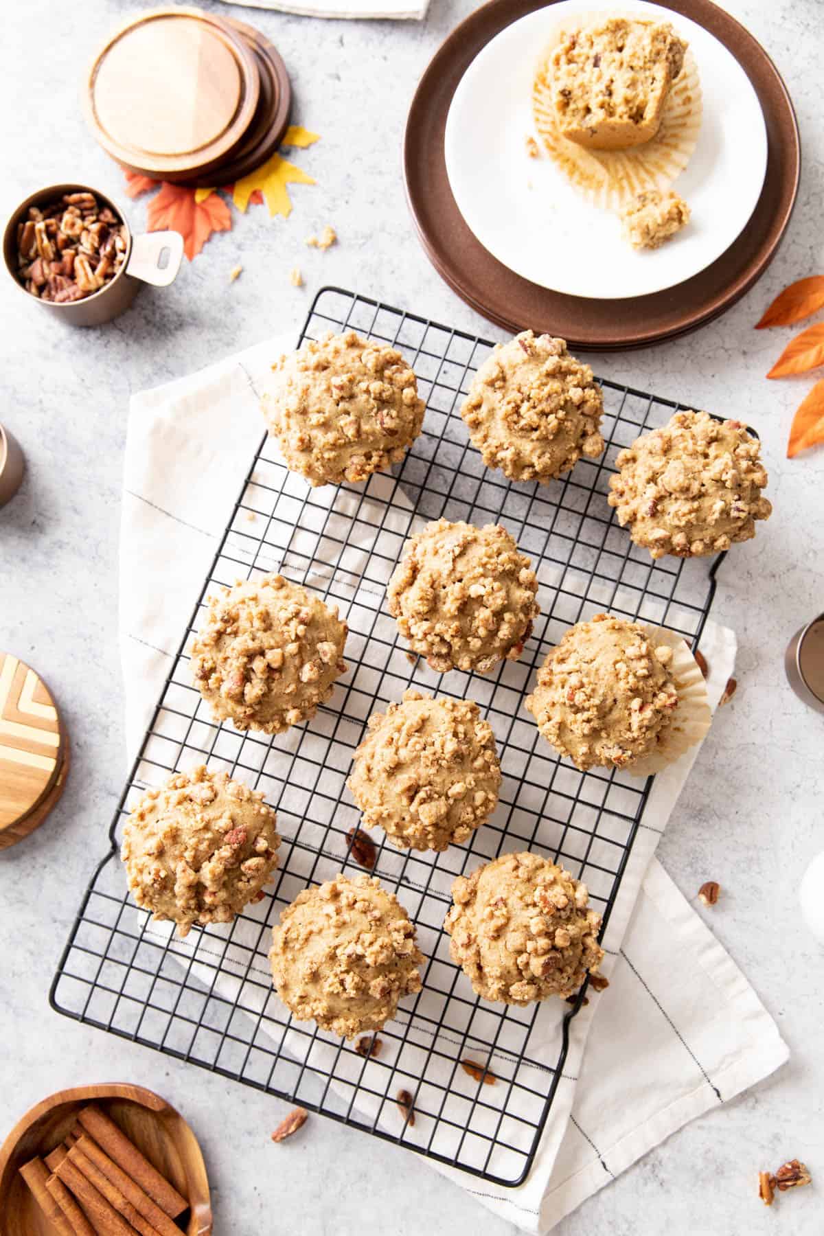 Breakfast table with baked goods and pecans