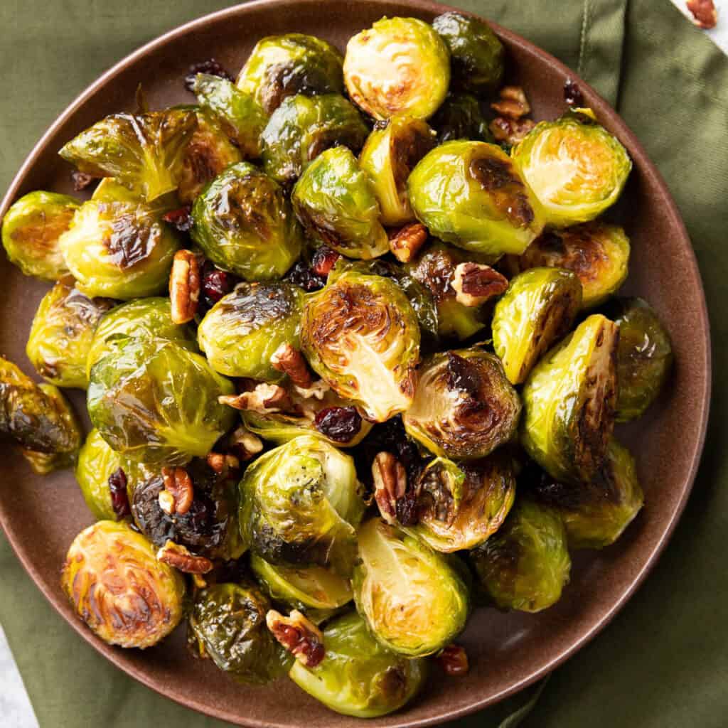 Maple brussels sprouts - one of the many vegetable side dish recipes in this post