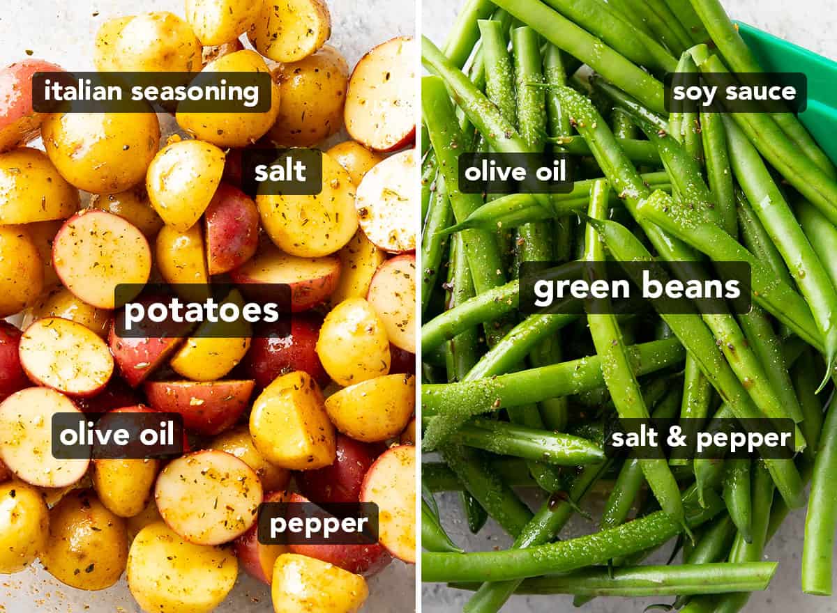 ingredients to make roasted green beans and potatoes