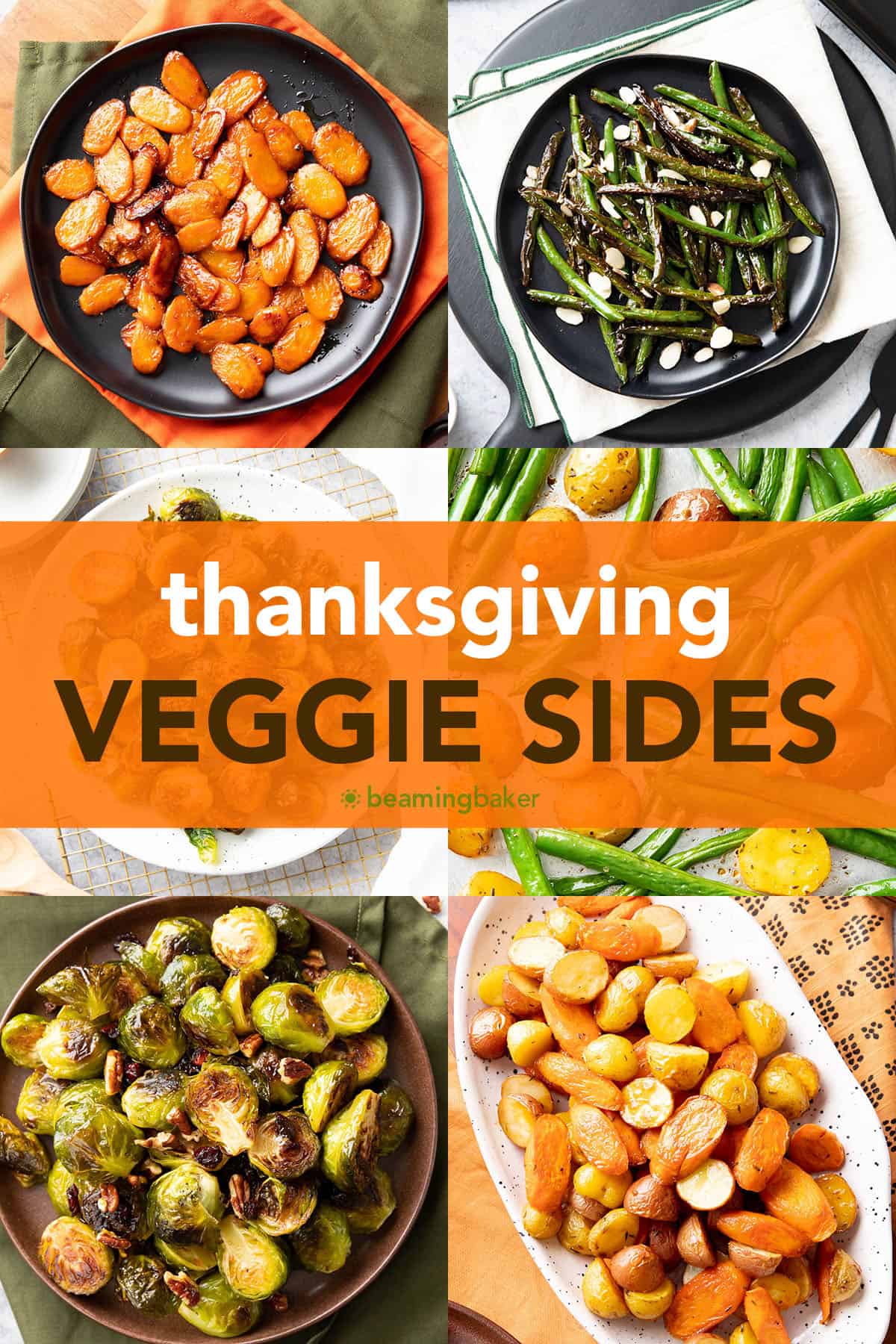 eine Fotocollage mit Rezepten für Thanksgiving-Gemüsebeilagen