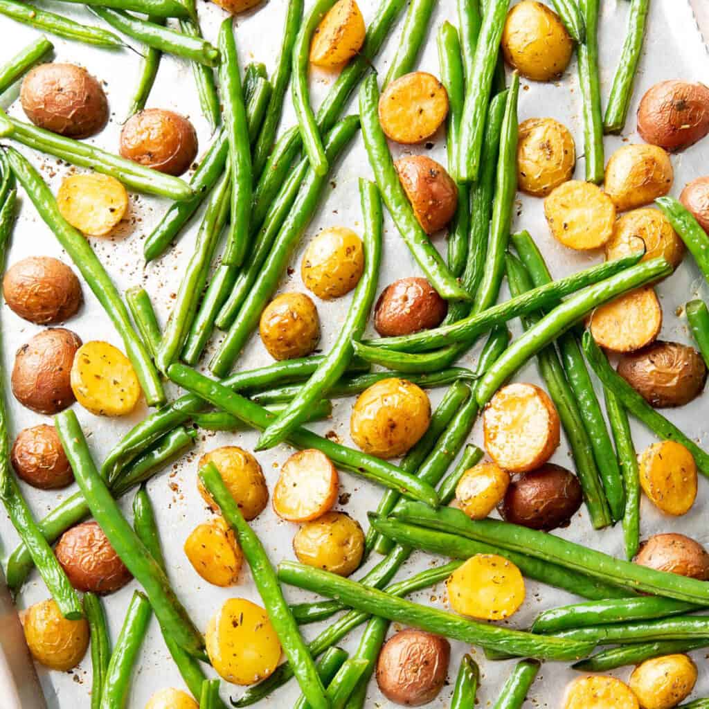 Roasted Green Beans and Potatoes - Beaming Baker