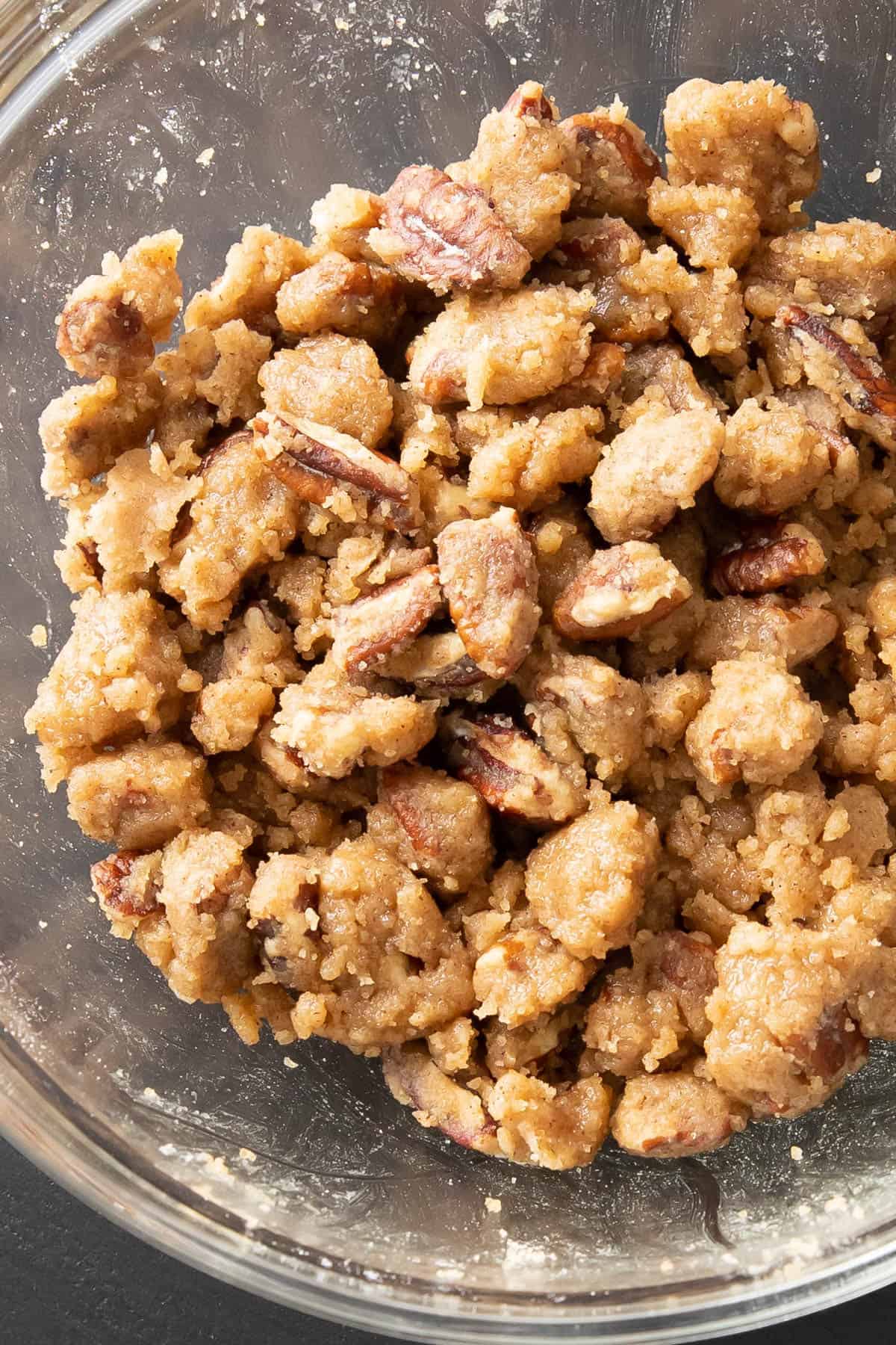 closeup photo of streusel topping in a bowl