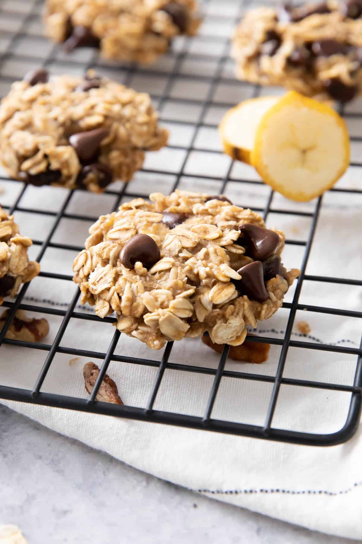 3 ingredient banana oatmeal cookies on a cooling rack