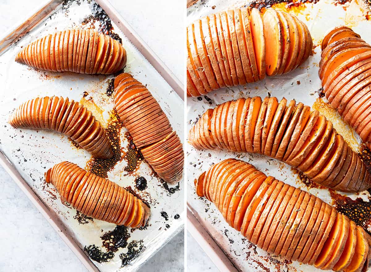 Two photos showing how to make this recipe – fully baked on baking sheet