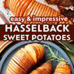 Hasselback Sweet Potatoes Recipe long Pinterest image.