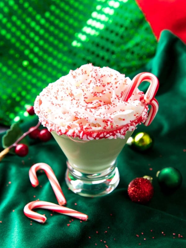 This peppermint martini recipe is creamy and minty served with Christmas sprinkles