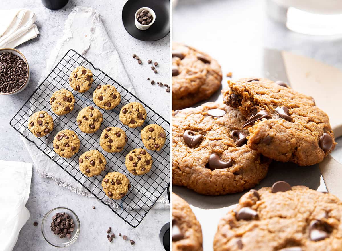Две фотографии рецептов здорового печенья с полезным печеньем с шоколадной крошкой