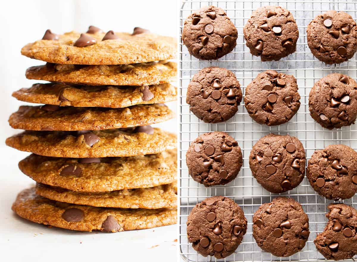Две фотографии рецептов здорового печенья с полезным печеньем с шоколадной крошкой