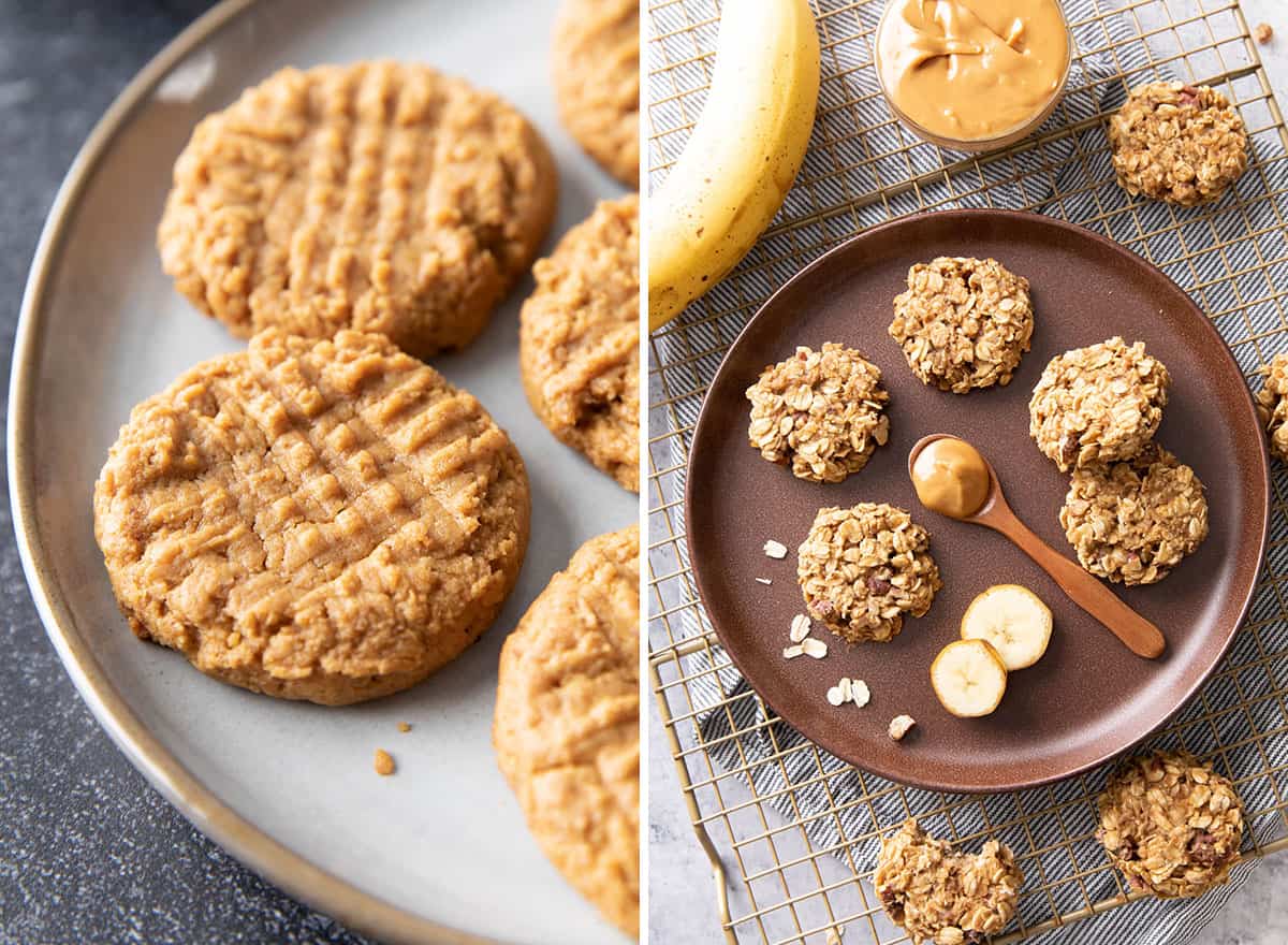 Two photos of Healthy Cookie Recipes featuring healthy peanut butter cookies