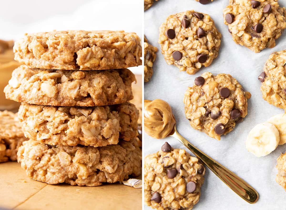 Две фотографии рецептов полезного печенья с полезным печеньем с арахисовым маслом