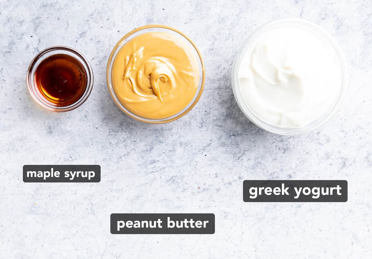 Peanut butter dip ingredients pre-measured on a table